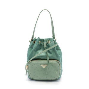 Prada Re Nylon Handbag Ostrich Leather Green